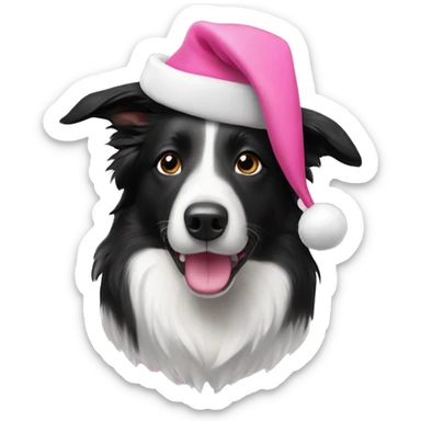 Border collie with pink Christmas hat sticker