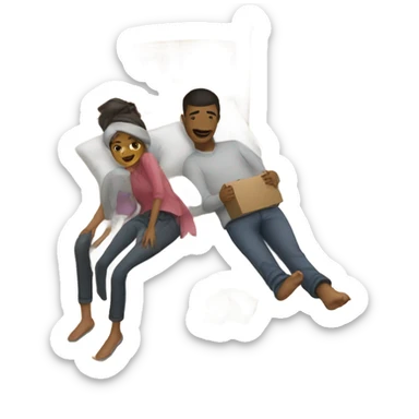 A girl and a guy took shelter under the bed sticker
