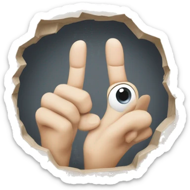 An elongated hole with the hands, with fingers indicating towards one end and the thumbs to the other sticker