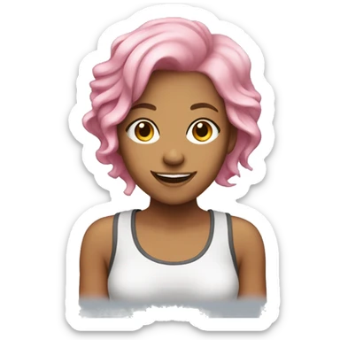 young woman, pink hair, smiling,and is a freelancer. sticker