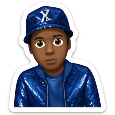 Jay-Z with dark brown hair, dark blue sequin outfit sticker