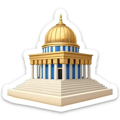 epstein island cubic temple with blue horizontal stipes on the side and a goldon dome on top sticker