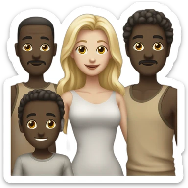 six dark-skinned men stand behind a pale blonde woman sticker