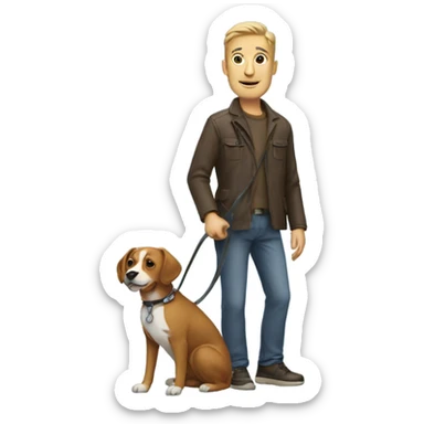 Man holding dog on leash   sticker