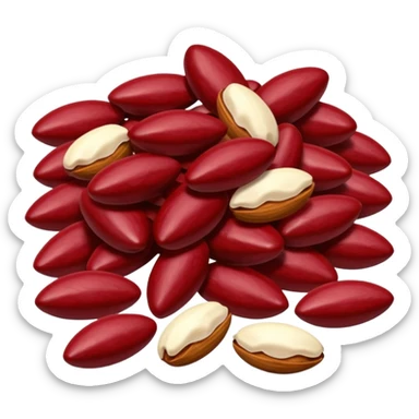 pile of candied almonds with a dark red candy coat sticker