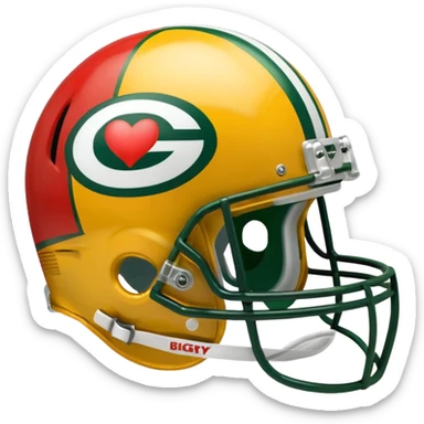 Green Bay packers helmet with a heart near it sticker