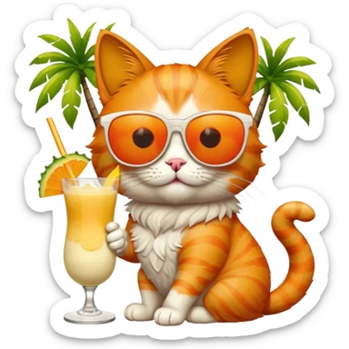 Cat wearing sunglasses drinking a pina colada  sticker