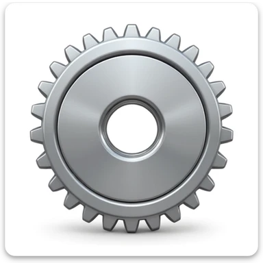 3D emoji of a gear or settings icon in Apple iOS emoji style, metallic silver finish, realistic shading, soft shadows, centered on a white background, rounded edges, glossy surface, resembles iPhone Settings icon, 4K resolution sticker