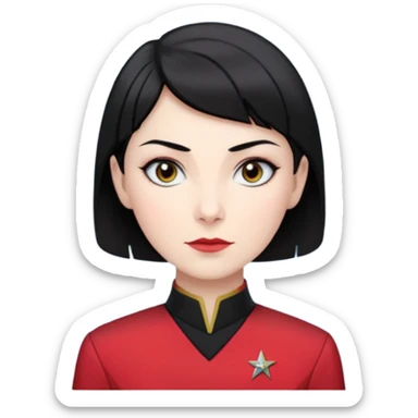 female Vulcan with short black hair in Starfleet red uniform (Star Trek) no green face sticker