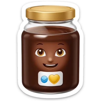chocolate spread jar glass or plastic deep brown glossy spread simple lid blank label optional 3D clean style transparent background optimized for emoji size sticker