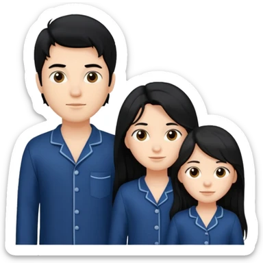 black haired boy and long haired girl in navy blue pajamas sticker