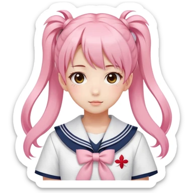 Cute anime girl with pink twin tails hairstyle wearing Japanese sailor style school uniform, kawaii style sticker
