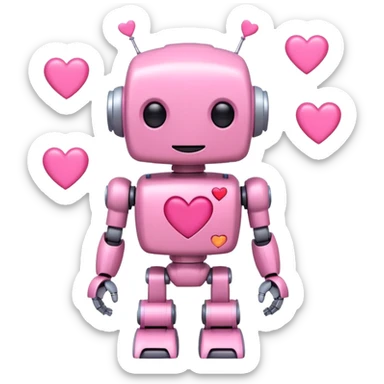 cute pink robot with hearts pink sticker