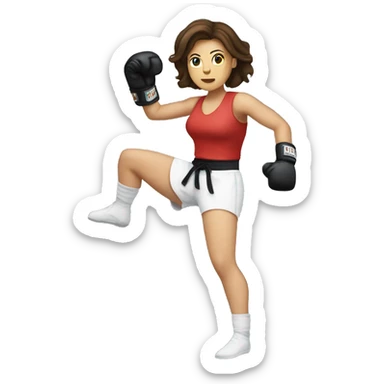 Brunette white Woman kickboxing with a cast on her lag sticker