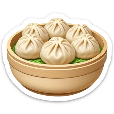 Xiaolongbao Shanghai soup dumplings with steam, simplified emoji style with bold outlines and bright colors, cartoon style Chinese steamed bun sticker