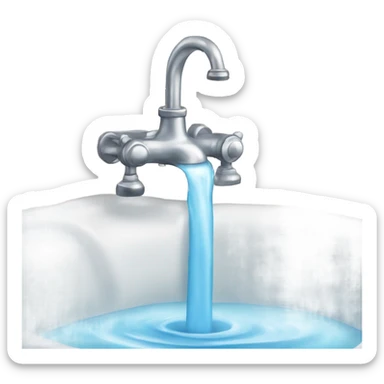 Water flowing from a faucet and a metal bow sticker