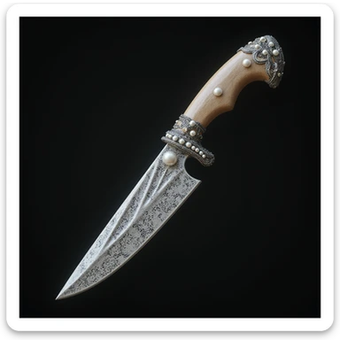 realistic gothic knife with lace and pearls, photorealistic style sticker