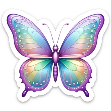 Pastel sparkly glittery iridescent rainbow transparent butterfly with detailed intricate patterns sticker