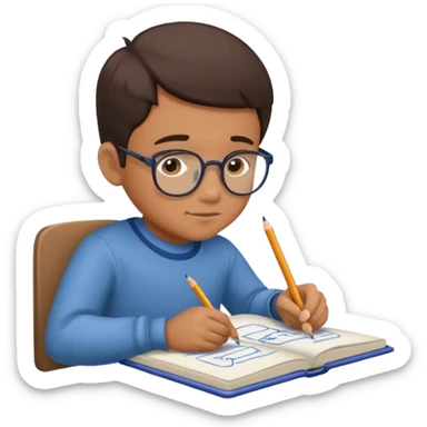 boy drawing pic of grandpa on notebook sticker