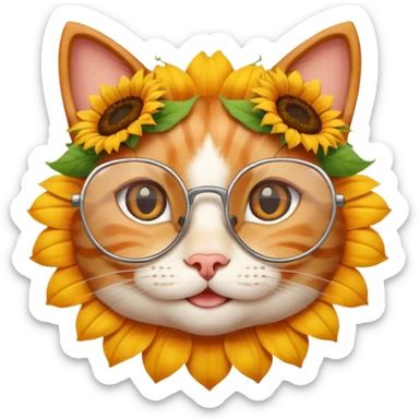 Cute cartoon cat with Sunflower glasses on sticker