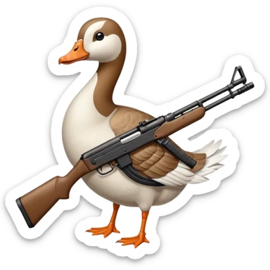 Goose with an automatic rifle sticker