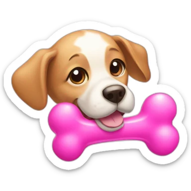 dog with pink toy bone lays down sticker