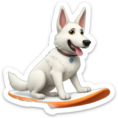 White German shepherd surfing sticker