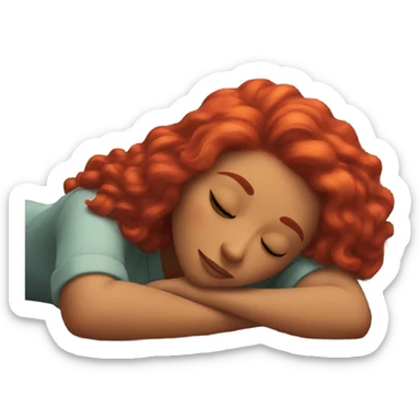 red hair woman taking a nap on her desk sticker