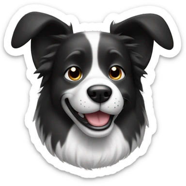 black and white smiling dog with big up ears and long fur sticker