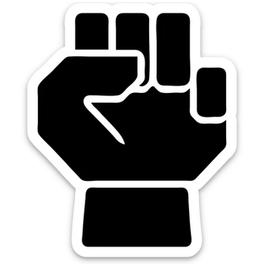 Powerful robot fist inspired by the provided silhouette, blocky and mechanical, rendered in solid black filled icon style with a transparent background. sticker