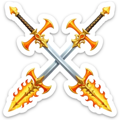 Two fiery royal golden swords in a cross sticker