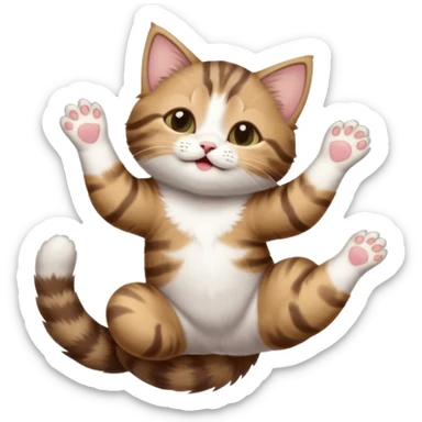 dark brown tabby and white kitten with his eyes closed whilst in funny positions stretched out and  upside down sticker