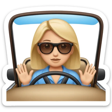 Crea un emoji con fondo transparente en PNG de una persona manejando un vehículo, que se vea desde el parabrisas frontal. sticker