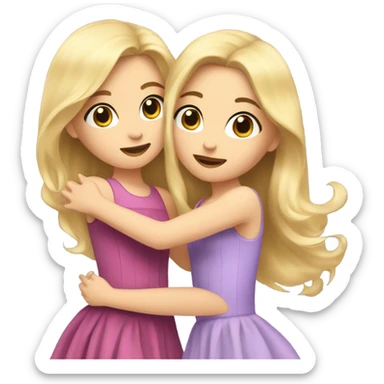 a girl with brown long hair makeup hugging a girl with blonde hair and both in dresses sticker