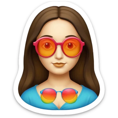 Mona Lisa with round colorful sunglasses, apple emoji style sticker