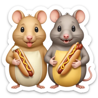 two fat gay anthropomorphic rats, both eating the same mayo-covered hot dog sticker