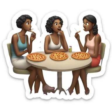 three women smoking cigarettes and eating pizza  sticker