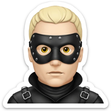 bdsm slave black leather fullhead mask, no metallic details on a white man, no gold, no metal, no yellow sticker