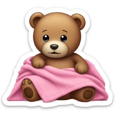 teddy bear with pink blanket  sticker