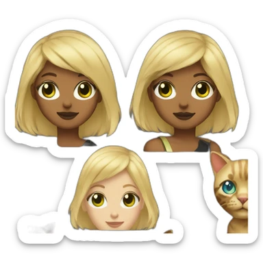 Blonde with short hair blue green eyes with a dark tortoise shell cat sticker