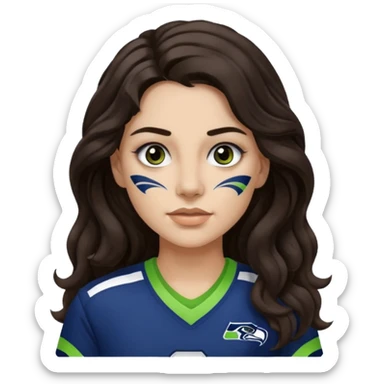 Long wavy Dark brown hair with small nose stud of seahawks fan women sticker