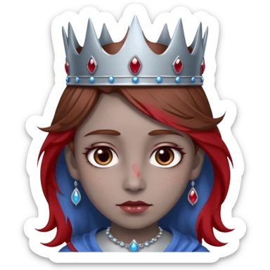 grey head with right eye blue and left eye red. he has messy brown hair and a silver crown with rubies on it sticker