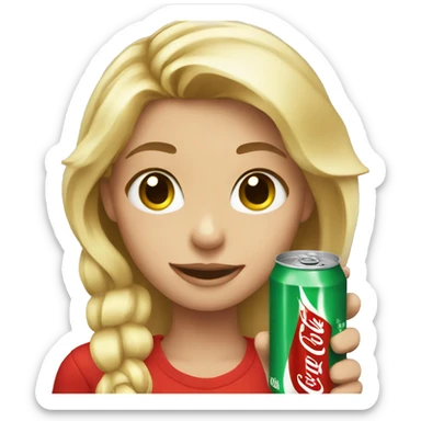 Blonde girl holding a coke can sticker