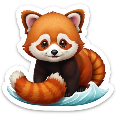 Red Panda 2d wave bye cute sticker