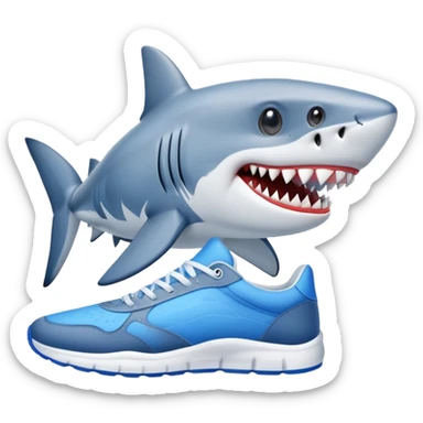 Shark with three feet wearing blue sneakers sticker