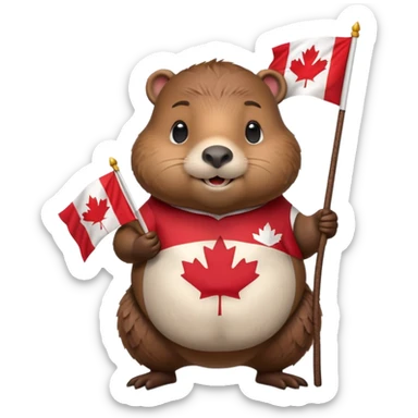 Hyperrealistic Pixar-style chubby beaver, holding a realistic canadian flag, still life, high detail, colorful. 4k, no emoji faces, no emoji icons, no human figures, 300 dpi sticker