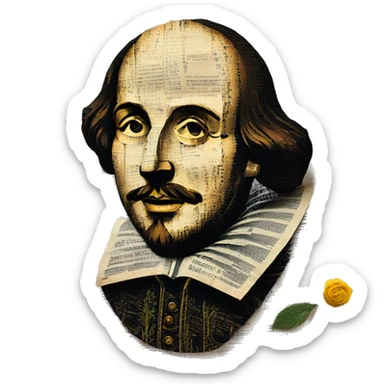 Shakespeare made of newspaper cuttings 420 hemp roses flowers plants leaves sticker