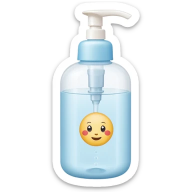 simple plastic bottle for baby care, smooth rounded shape, off-white or pale yellow, pump or flip-top cap, minimal design, no label or branding, gentle baby care look, soft lighting, subtle shadows, emoji scale sticker