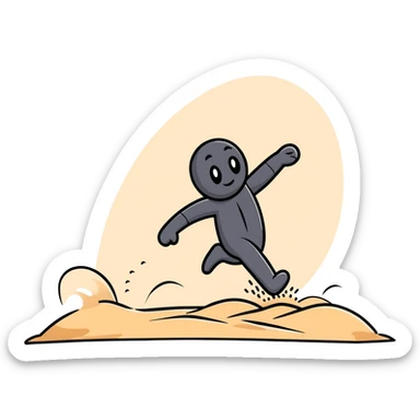 cartoon person tiptoeing and hopping quickly across hot beach sand with steam rising from footprints sticker