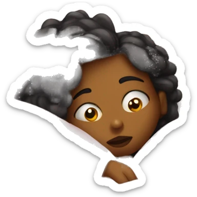 a girl laying sadly in her bed with her whiye fluffy covers over her and her in her silk pajamas sticker